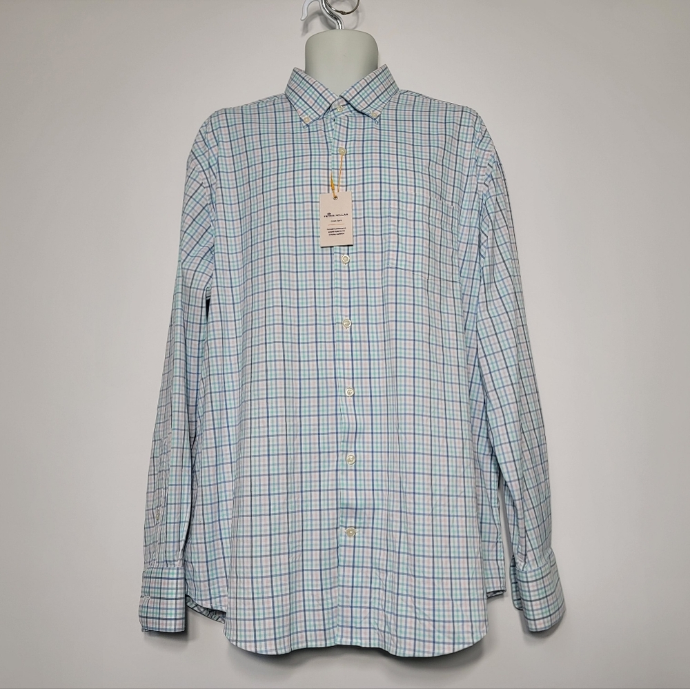 Peter Millar‎ Summer Comfort XL Button Shirt Long Sleeve Blue Pink NWT